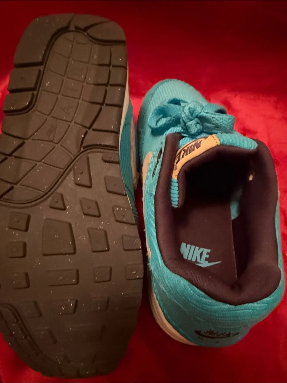 Nike Corduroy Lace-Up Sneakers in Teal with White Swoosh